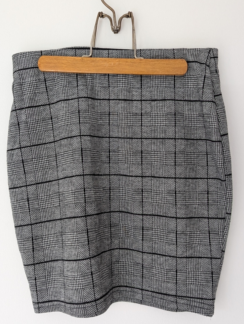 Revamped - Y2K Pencil Skirt Classic Grey Grid Plaid Bodycon Size M